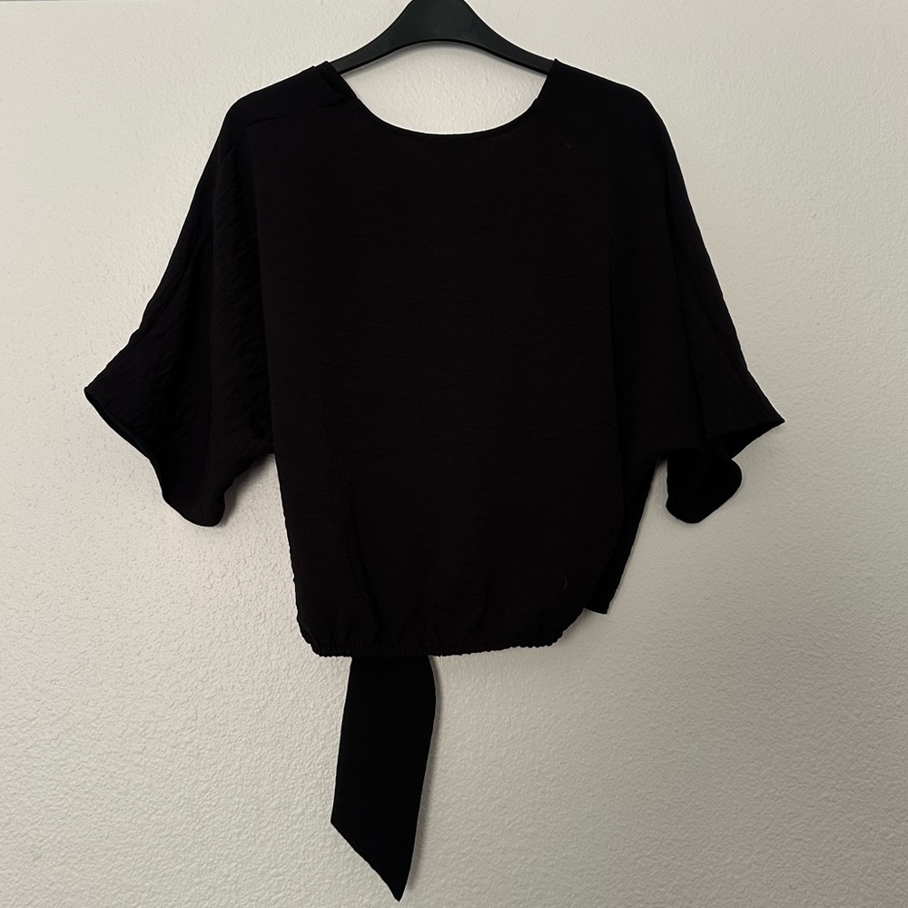 Topshop black wrap crop shirt blouse US 6 - Picture 4 of 4